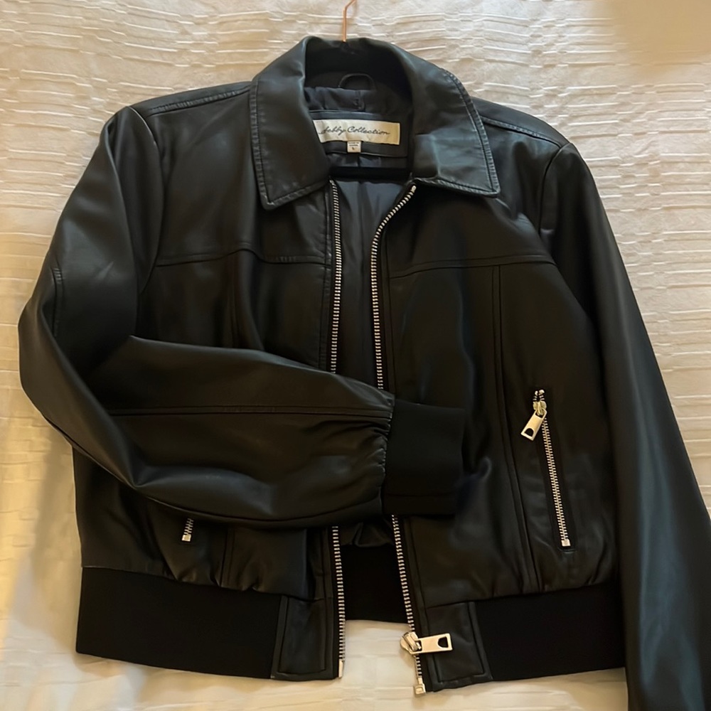Sebby Collection Black Faux Leather Bomber Jacket